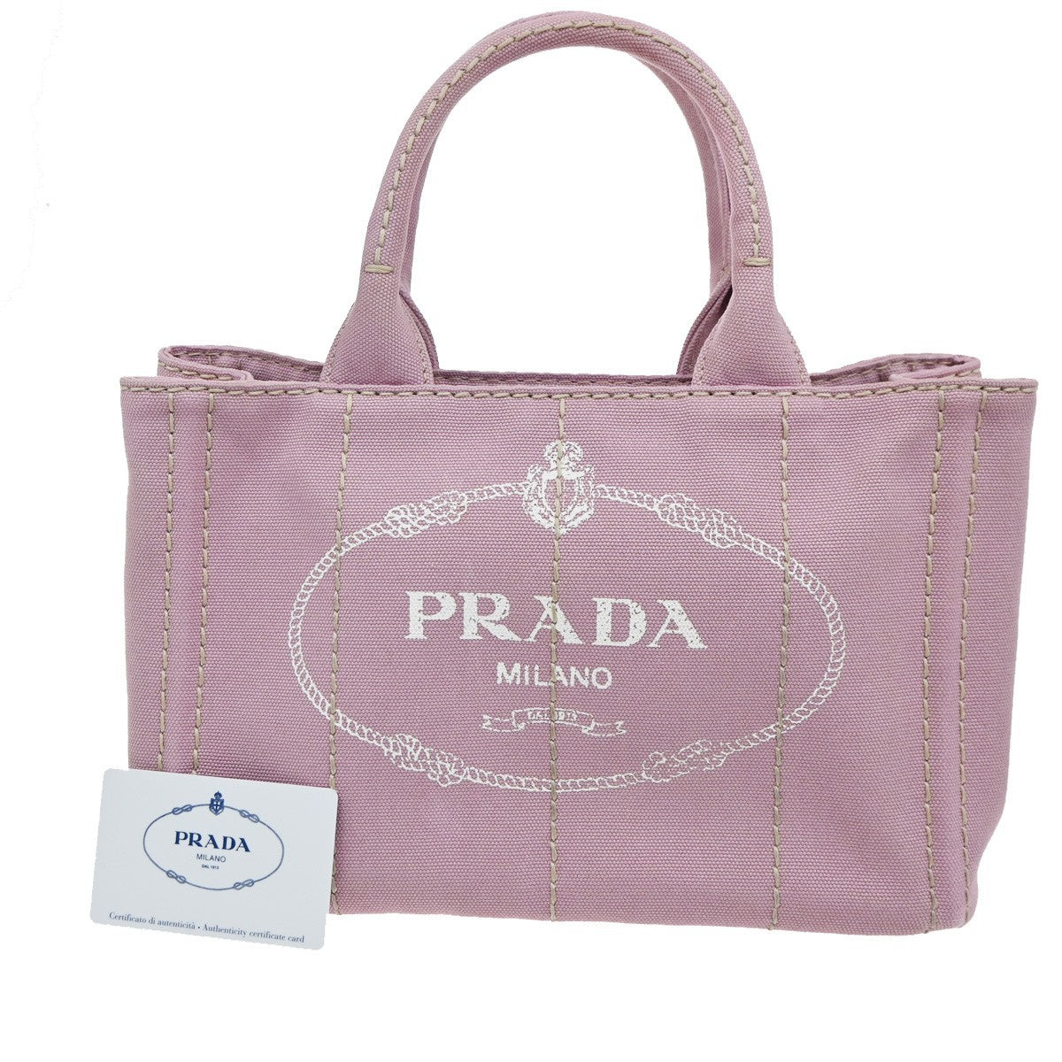 PRADA Logo CANAPA  Hand Tote Bag Canvas Lether Pink GHW Italy 76MA012