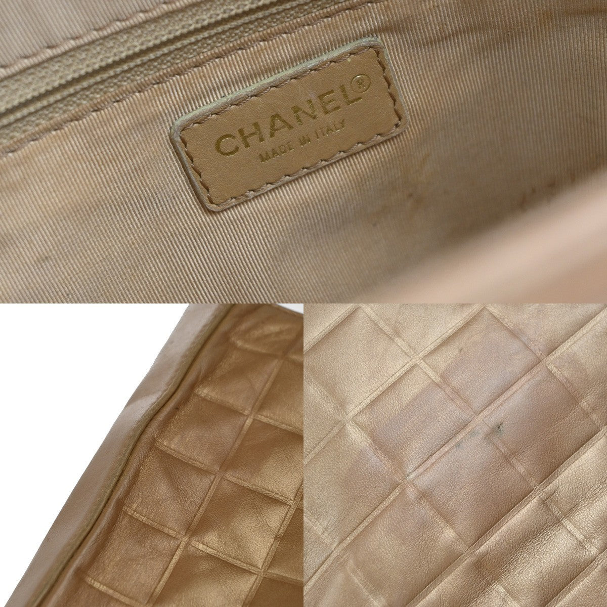 CHANEL CC Logo Chocolate Bar Shoulder Tote Bag Leather Gold Italy 10RP056