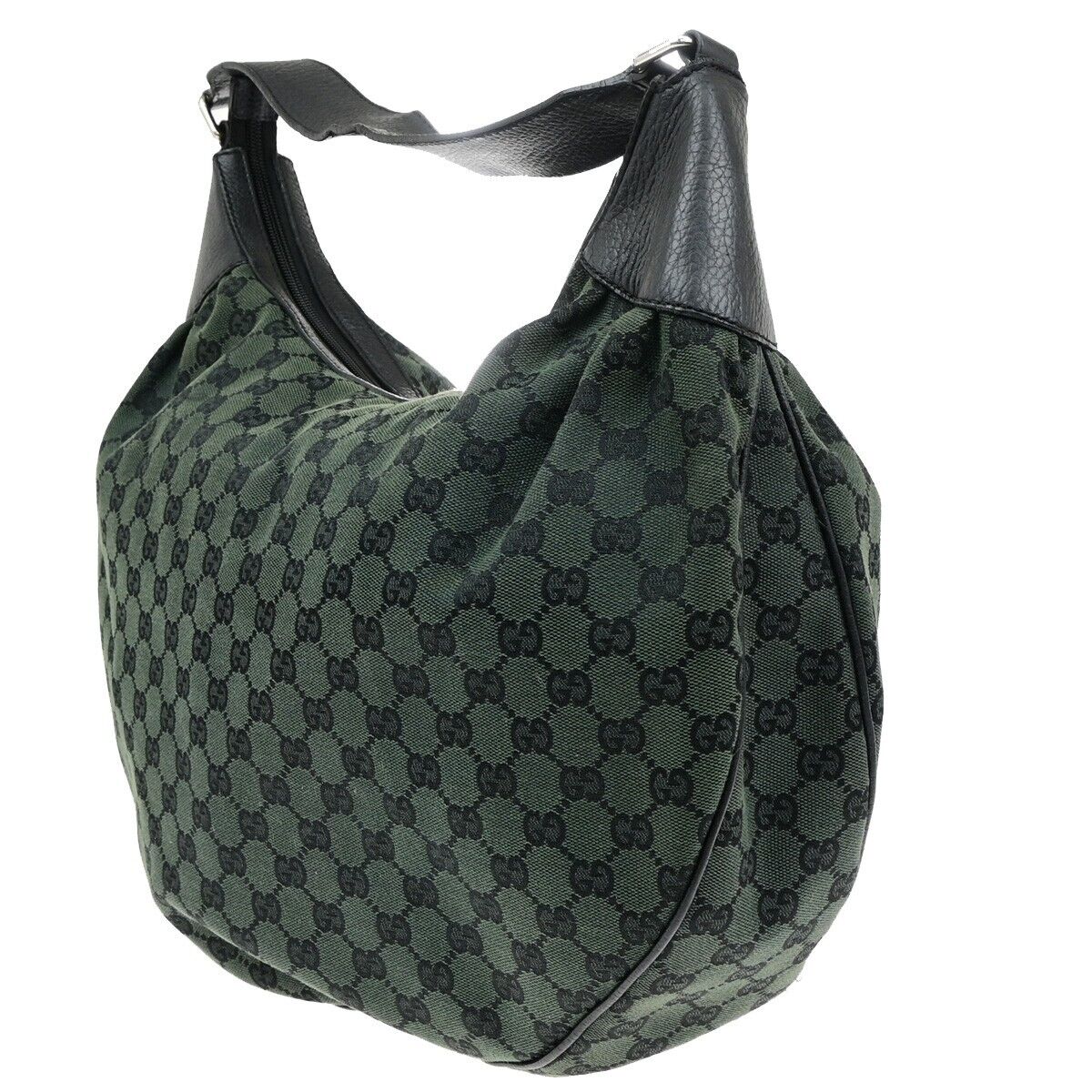 GUCCI Logo GG Pattern Shoulder Tote Bag Canvas Leather Green Black Italy 87EE030