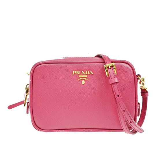 PRADA Saffiano Mini Crossbody Shoulder Bag Leather Pink Gold Italy 79KB495