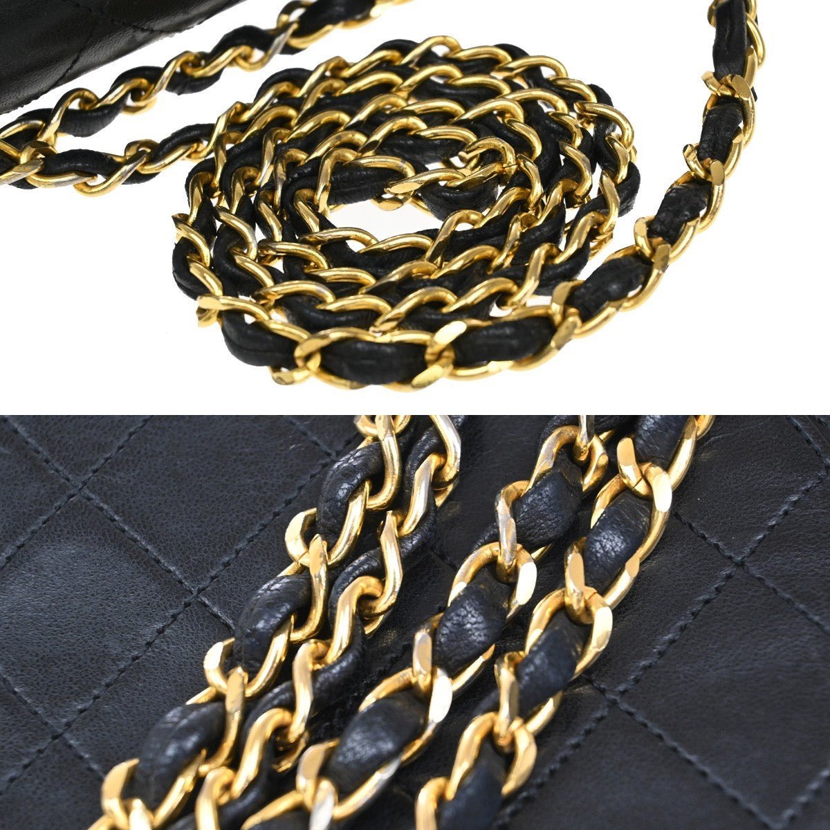 CHANEL Matelasse 23 Double Flap Chain Shoulder Bag Leather BK Vintage 396RF511