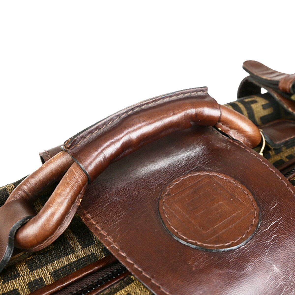 FENDI Logo Zucca Pattern Suitcase Travel Hand Bag Canvas Leather Brown 36YG733