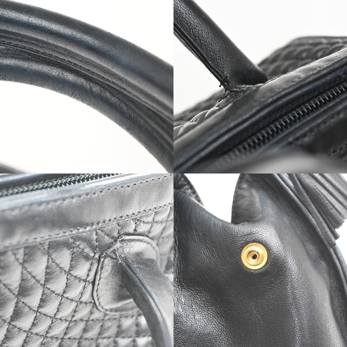 BALLY Logo Tassel Hand Bag Quilted Leather Black GHW Italy 09MA542
