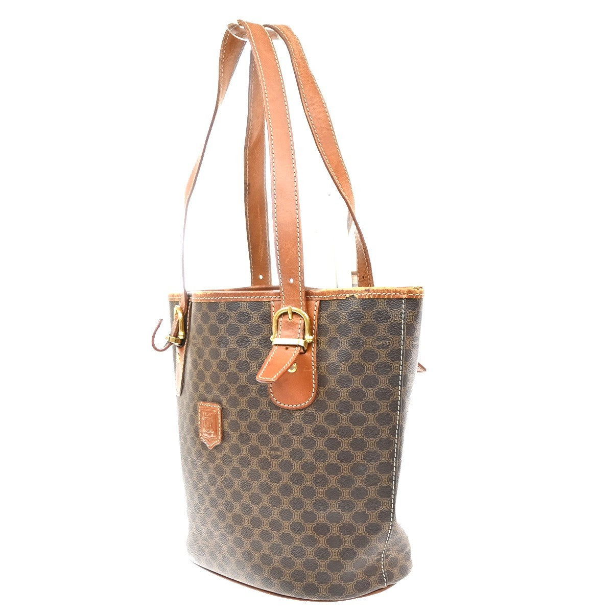 CELINE Logo Macadam Pattern Shoulder Tote Bag PVC Leather Brown GHW 07EG396