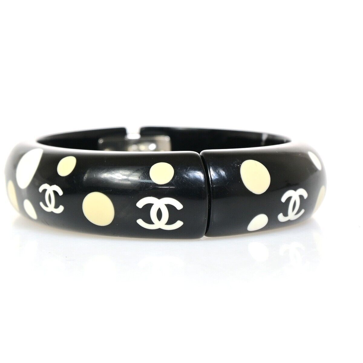 CHANEL CC Logo Dots Bangle Bracelet 05C Black France Accessory 62YF125