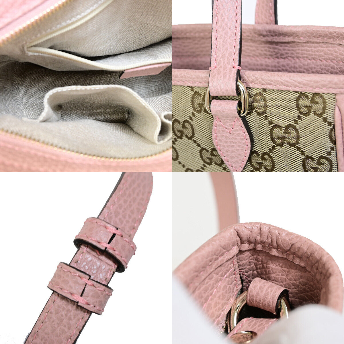 GUCCI Bree GG Pattern 2Way Shoulder Hand Bag Canvas Leather Brown Pink 59RK035