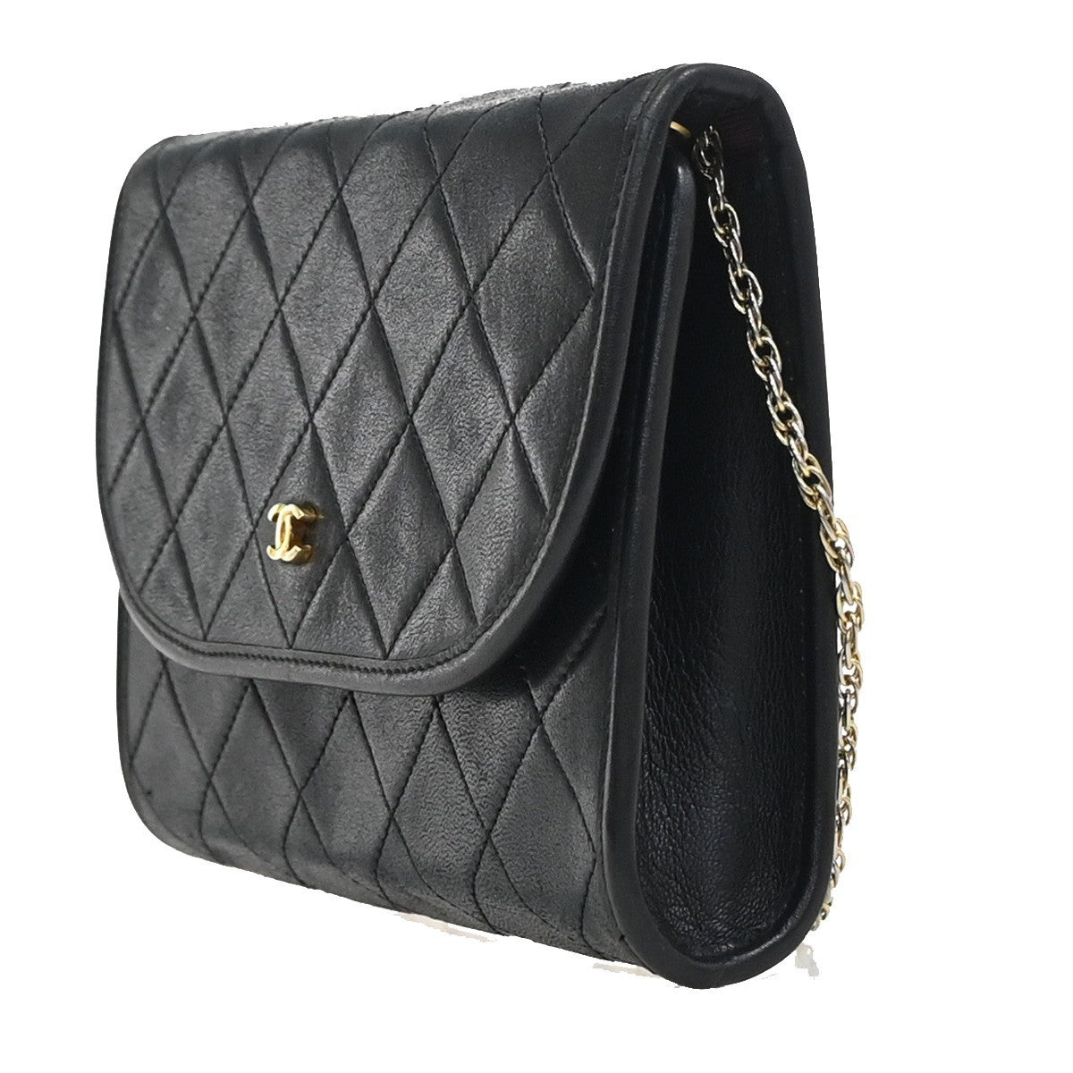 CHANEL CC Logo Mini Matelasse Chain Shoulder Bag Leather Black GHW 667RF904