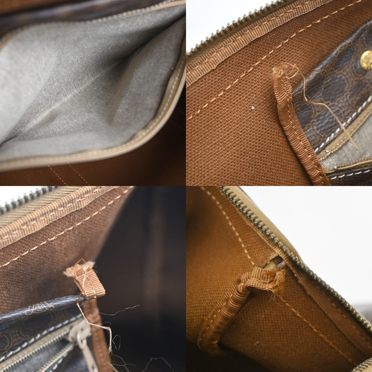 CELINE Logo Macadam Pattern Boston Hand Bag PVC Leather Brown Italy 63MA616
