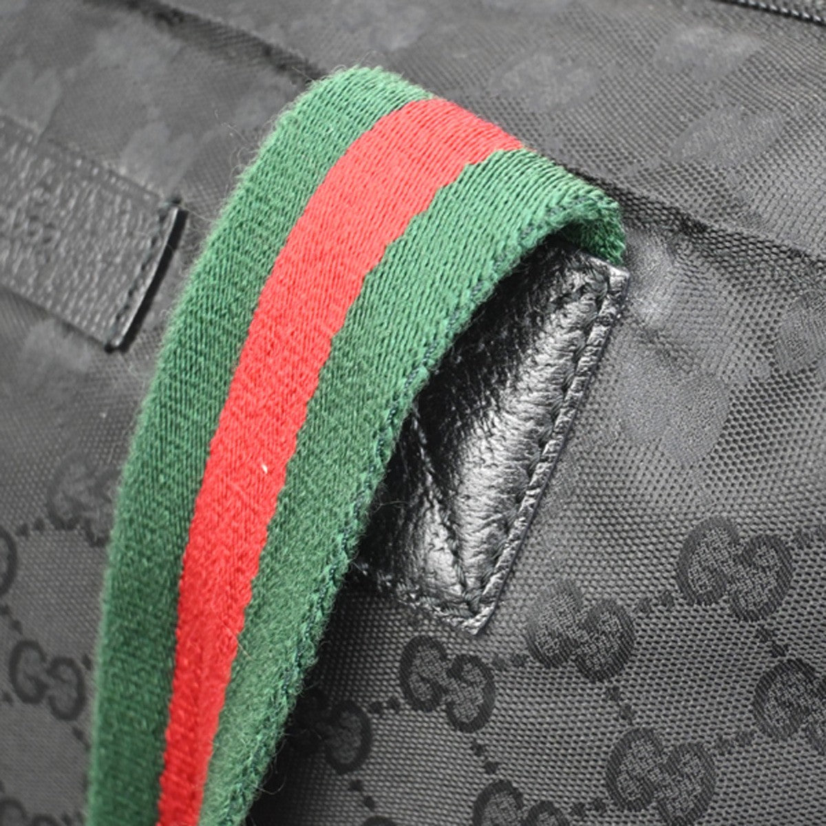 GUCCI Logo GG Sherry Tote Hand Bag Nylon Leather  Black SHW Italy 64CA244