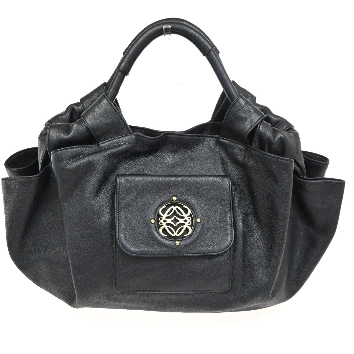 LOEWE ANAGRAM Logo Nappa Aire Tote Hand Bag Leather Black GHW Spain 12RL835