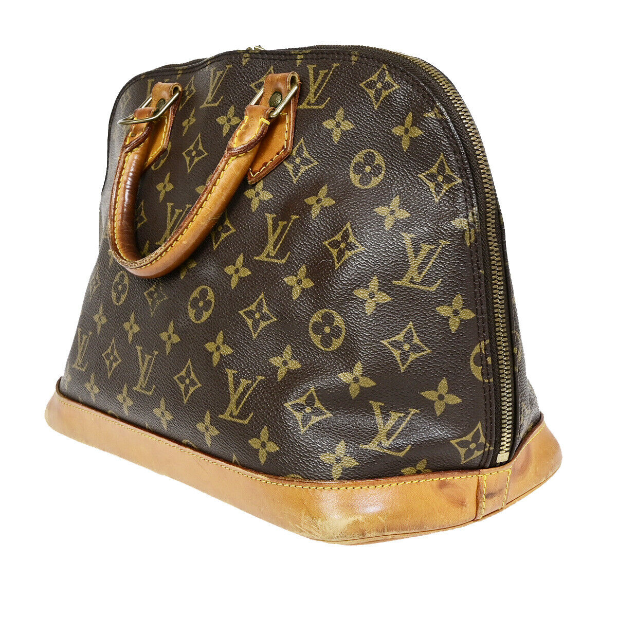LOUIS VUITTON LV Logo Alma Hand Bag Monogram Leather Brown U.S.A. M51130 30YF593
