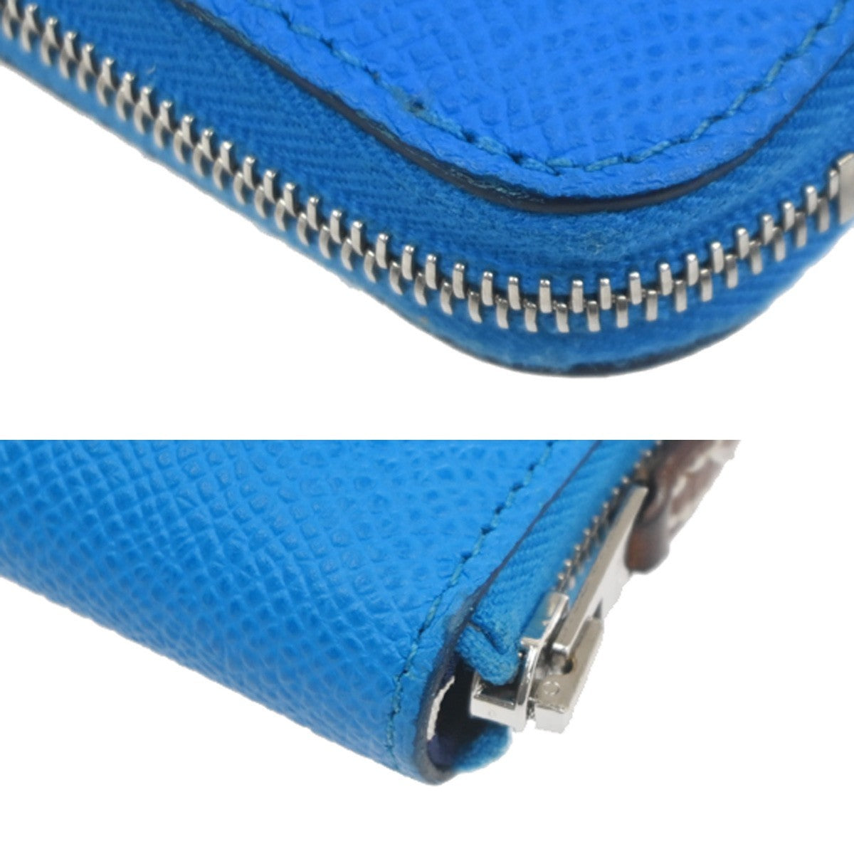 HERMES Logo Azap Zip Around Wallet Silk In Epson Leather Blue SHW France 80RL942