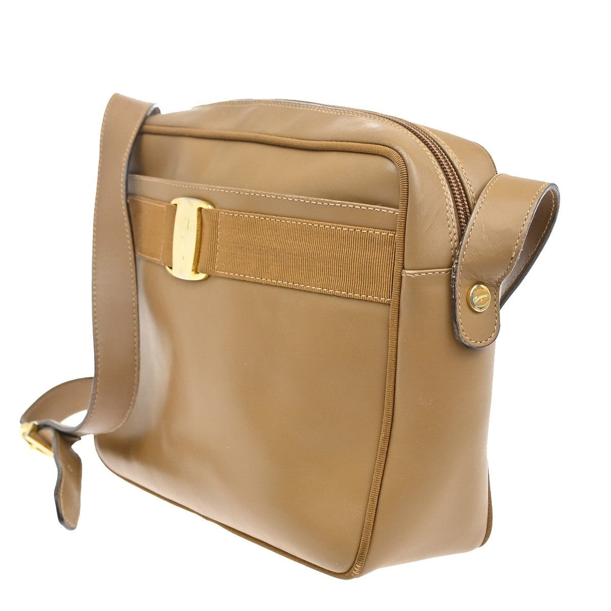 SALVATORE FERRAGAMO Logo Vara Shoulder Bag Leather Brown GHW Italy 68CA393