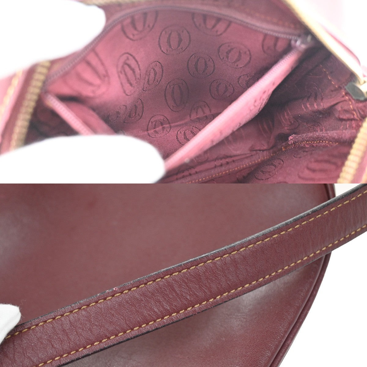 MUST DE CARTIER 2C Logo Mini Crossbody Shoulder Bag Leather Red GHW 66YJ144