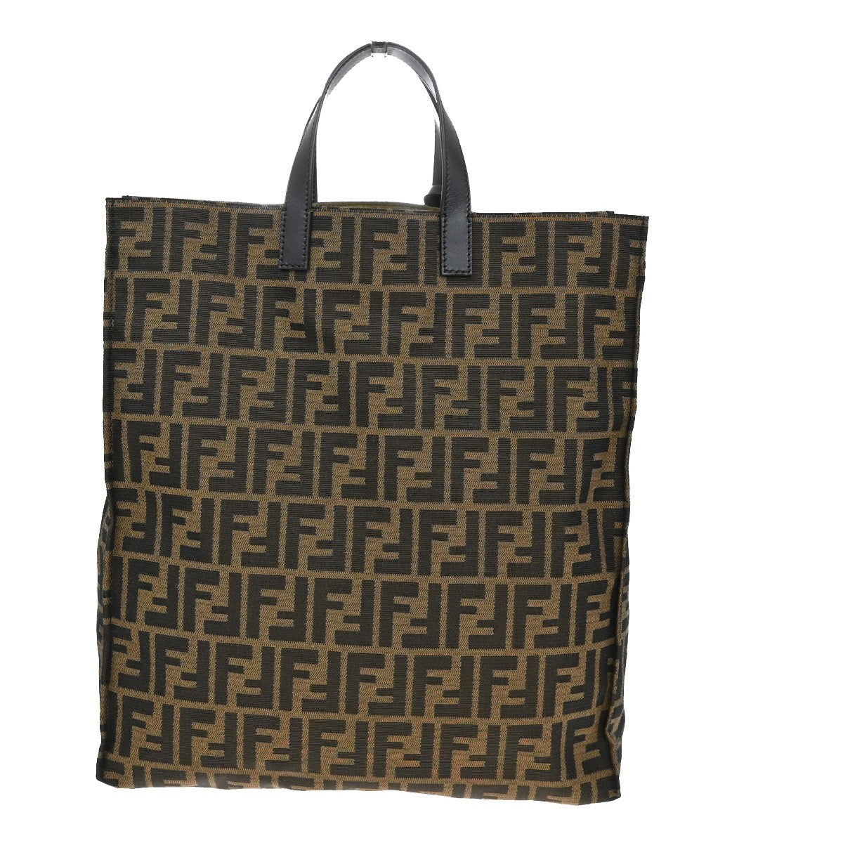 FENDI Logo Zucca Pattern Hand Tote Bag Canvas Leather Brown GHW Italy 77KB416