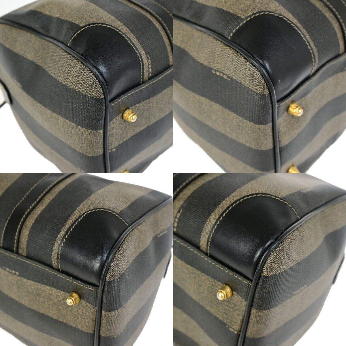 FENDI Logo Pequin Hand Bag PVC Leather Brown GHW Made in Italy 65EC949