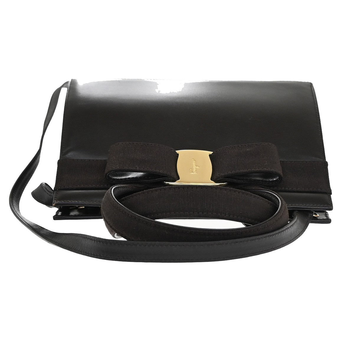 SALVATORE FERRAGAMO Vara Hand Bag Canvas Leather Brown GHW Italy 36EF388