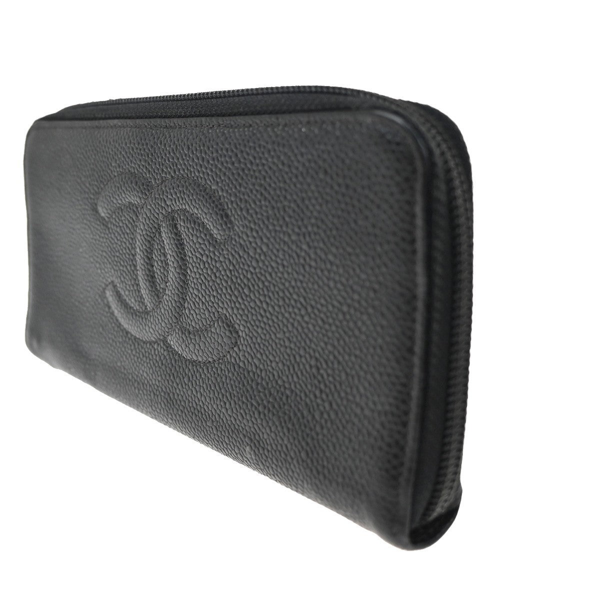 CHANEL CC Logo Long Zipper Wallet Grained Calfskin Leather Black GHW 04KC126