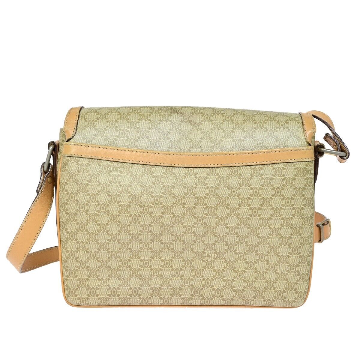 CELINE Logo Macadam Pattern Shoulder Bag PVC Leather Beige Italy 68EB396