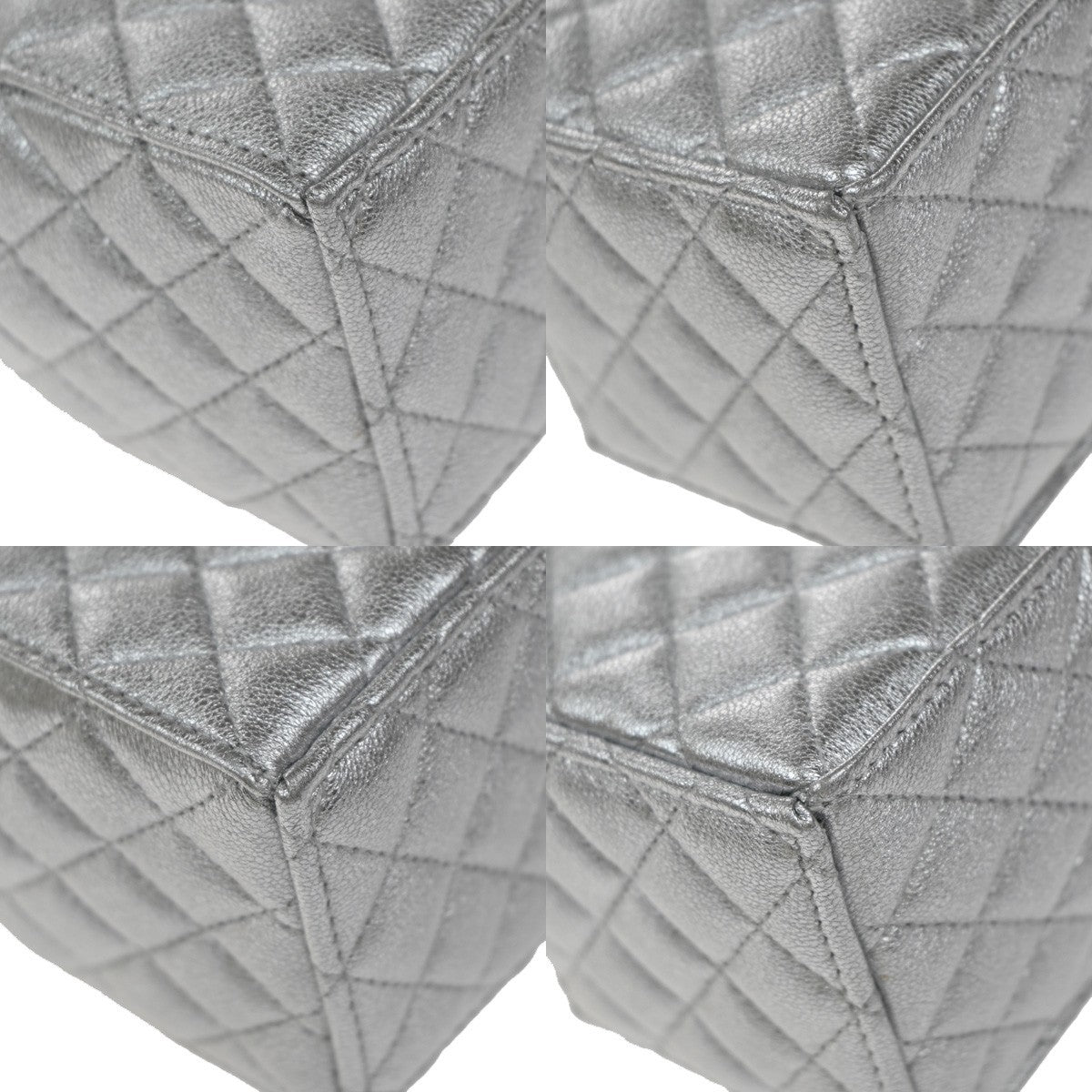 CHANEL Matelasse Drawstring Bucket Mini Shoulder Bag Leather Silver 683RP119