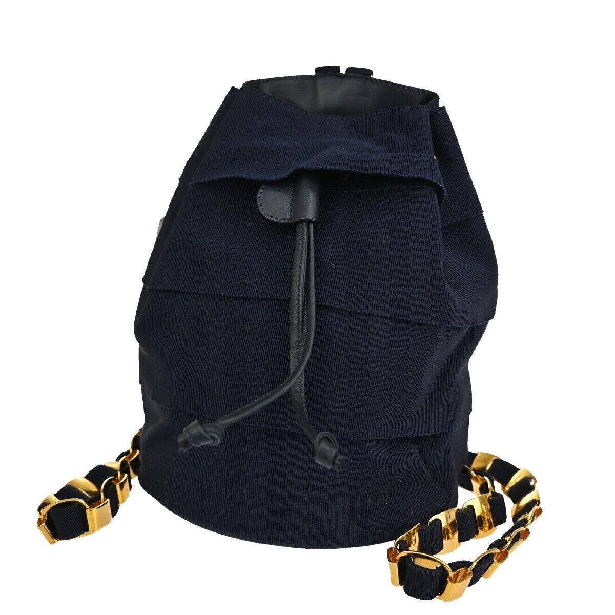 SALVATORE FERRAGAMO Vara Chain Backpack Bag Canvas Leather Navy Blue GHW 68YD430