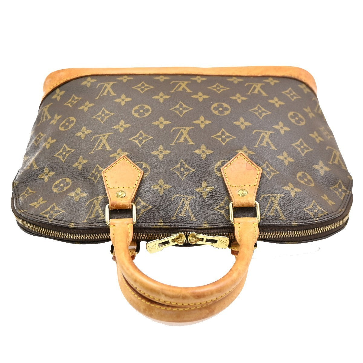 LOUIS VUITTON LV Logo Alma Hand Bag Monogram Leather Brown France M51130 85PA106