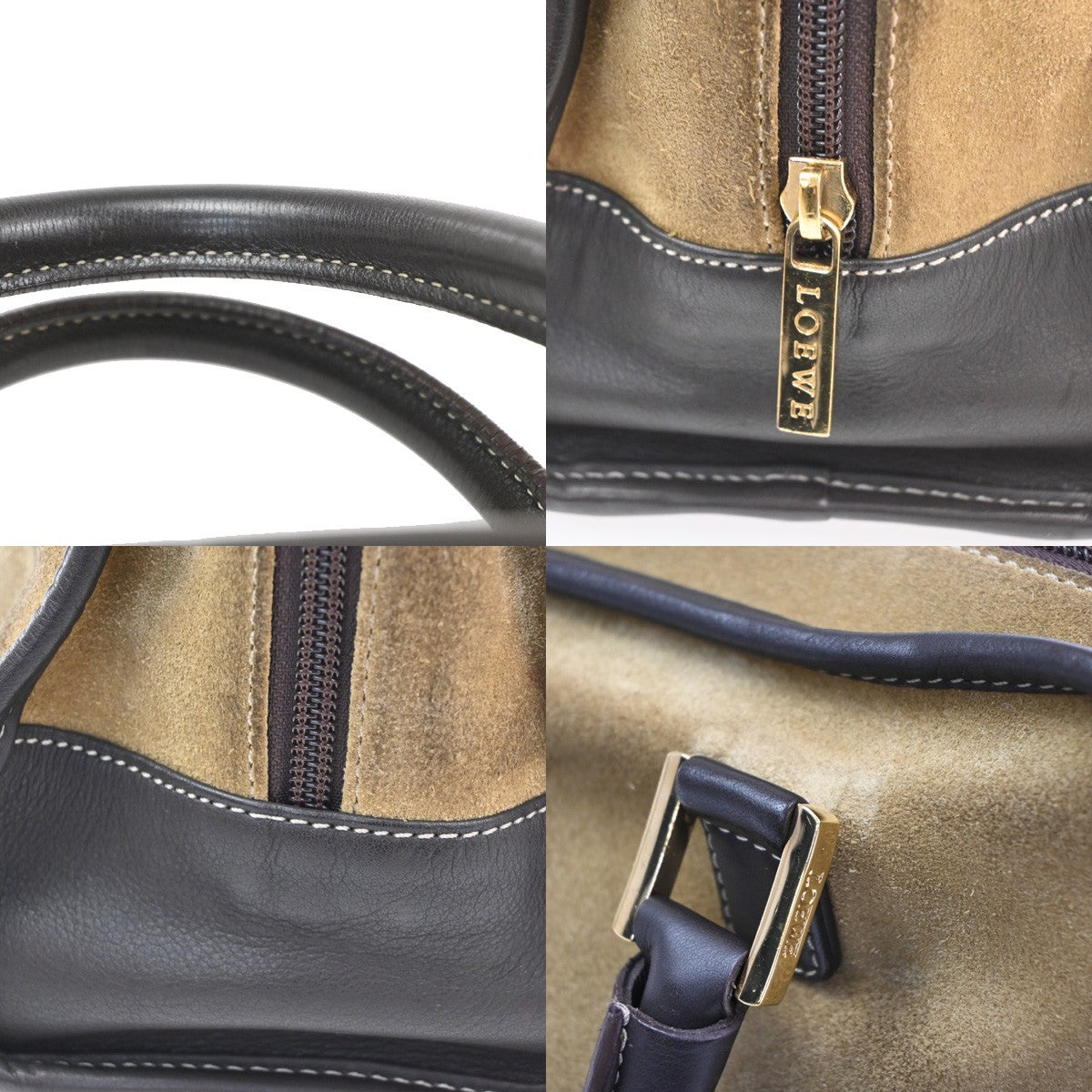 LOEWE Anagram logo Amazona 28 handbag suede Leather Brown Spain GHW 79KD096