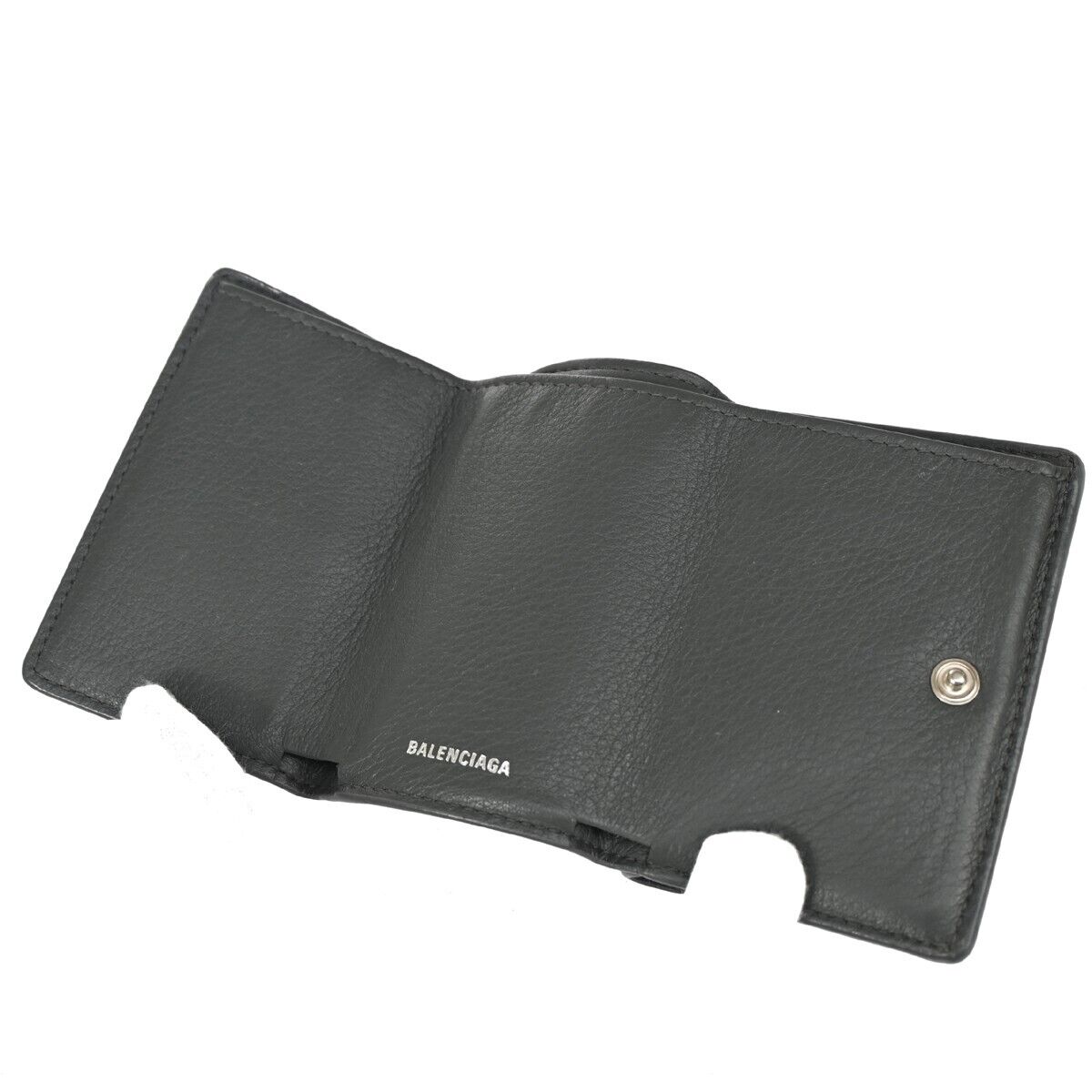 BALENCIAGA Paper Mini Trifold Wallet Purse Leather Gray Silver Italy 09DA072