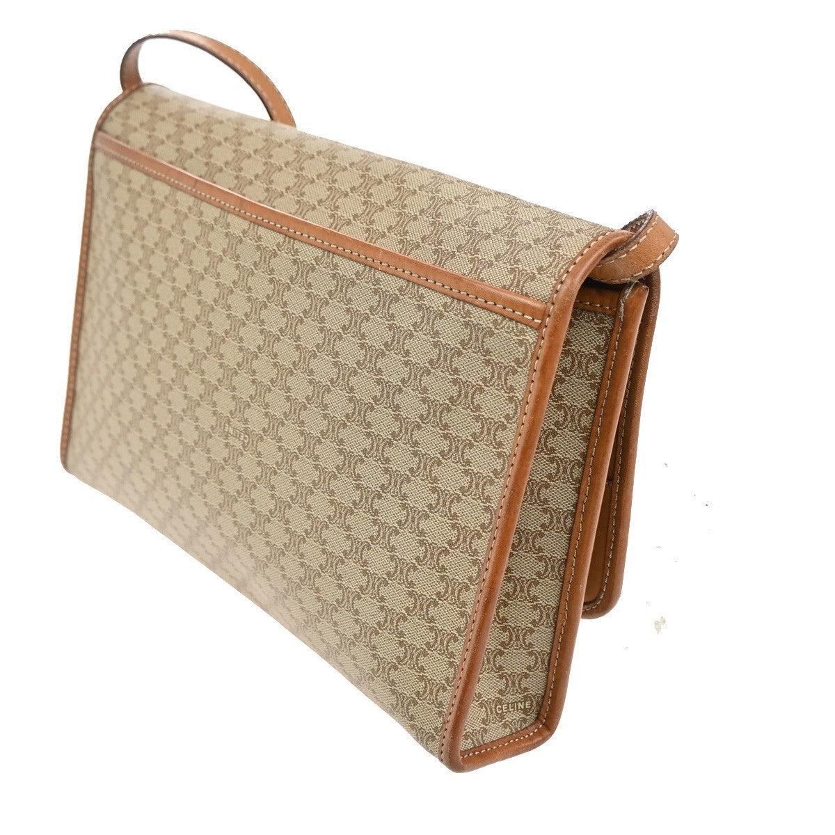 CELINE Macadam Pattern 2Way Shoulder Clutch Bag PVC Leather Beige Italy 69MA114