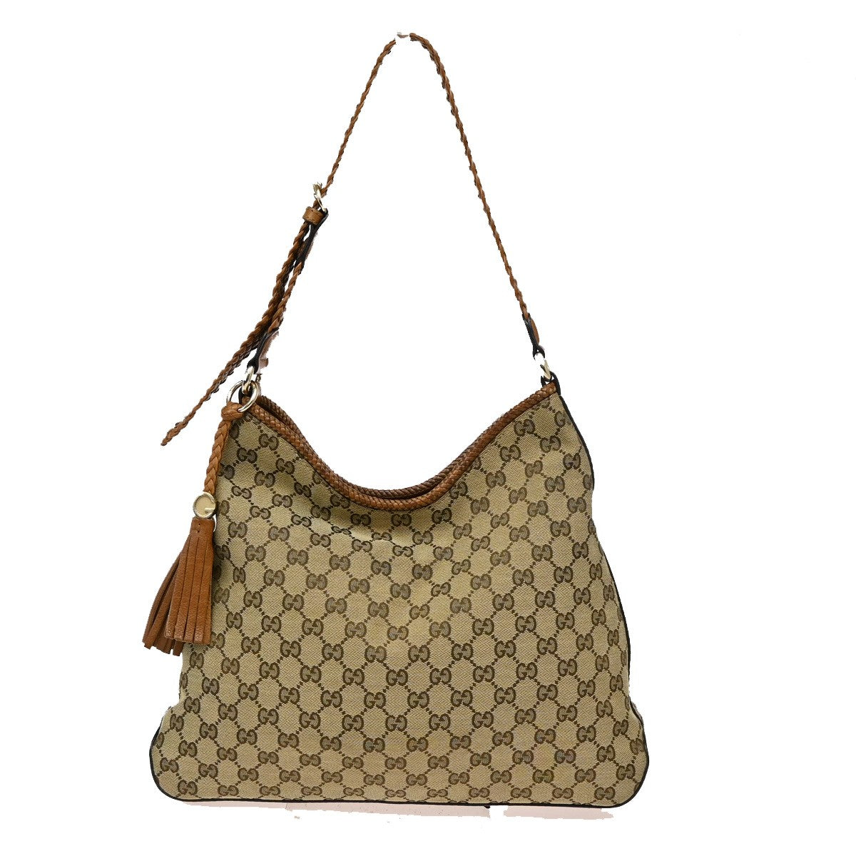 GUCCI Logo Marrakech GG Pattern Shoulder Hobo Bag Canvas Leather Brown 85YH679