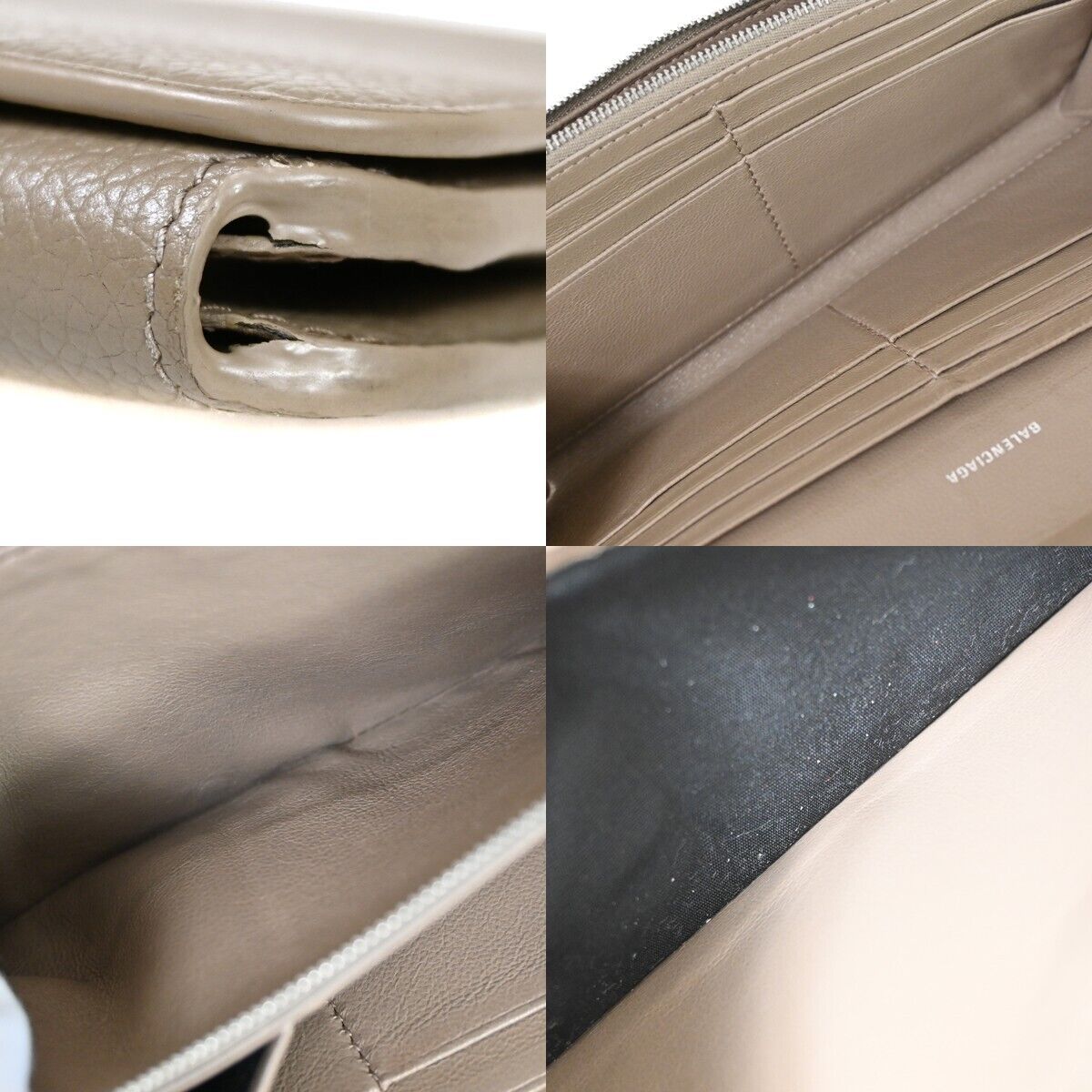 BALENCIAGA Long Bifold Cash Slim Money Wallet Purse Leather Beige Italy 30HB224