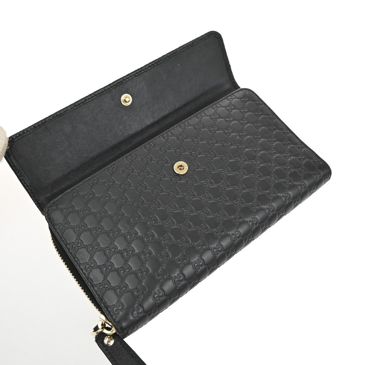 GUCCI Logo Guccissima GG Pattern Long Zipper Wallet Leather Black Gold 65FC165