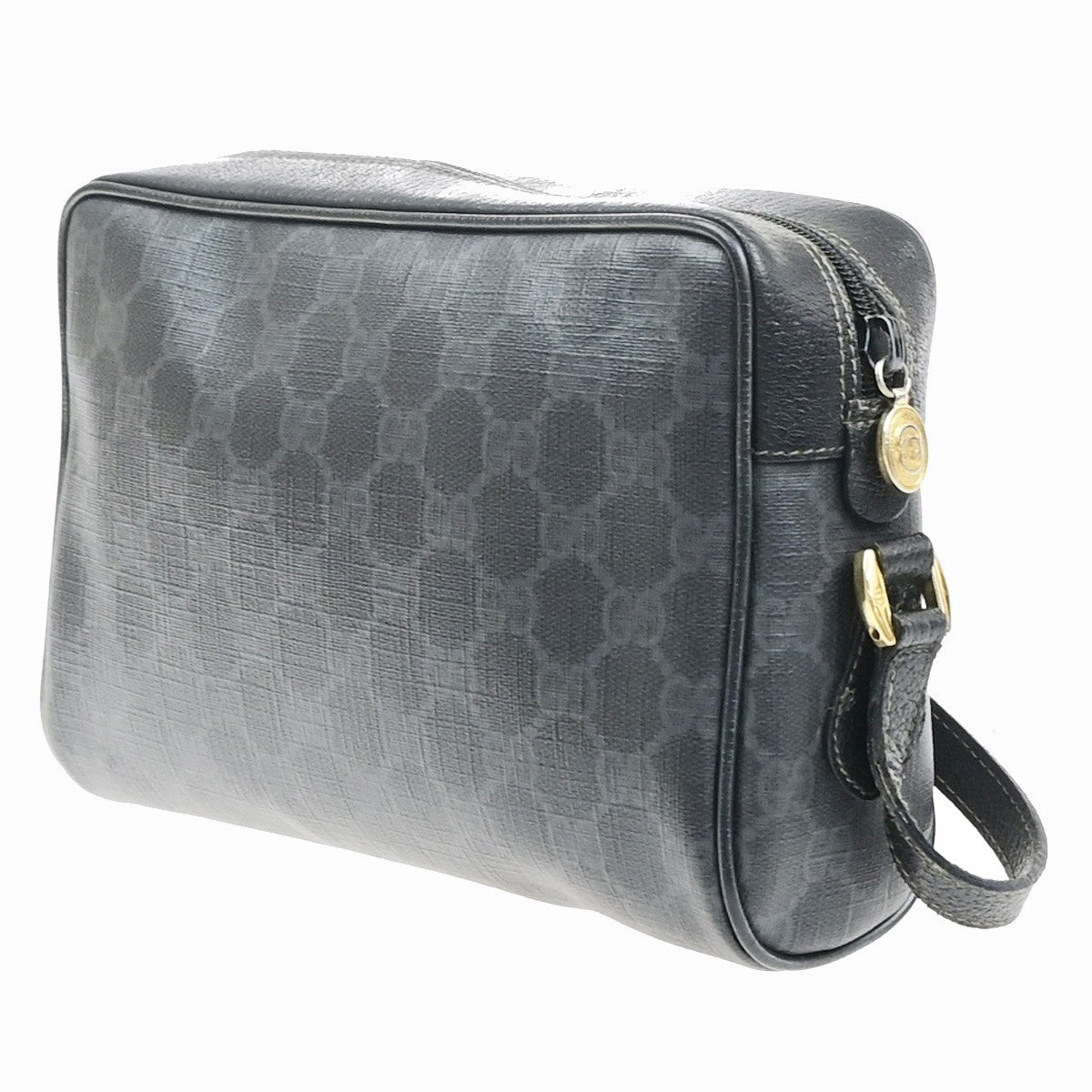 GUCCI Logo GG Pattern Sherry Shoulder Bag PVC Leather Black GHW Italy 61MA715