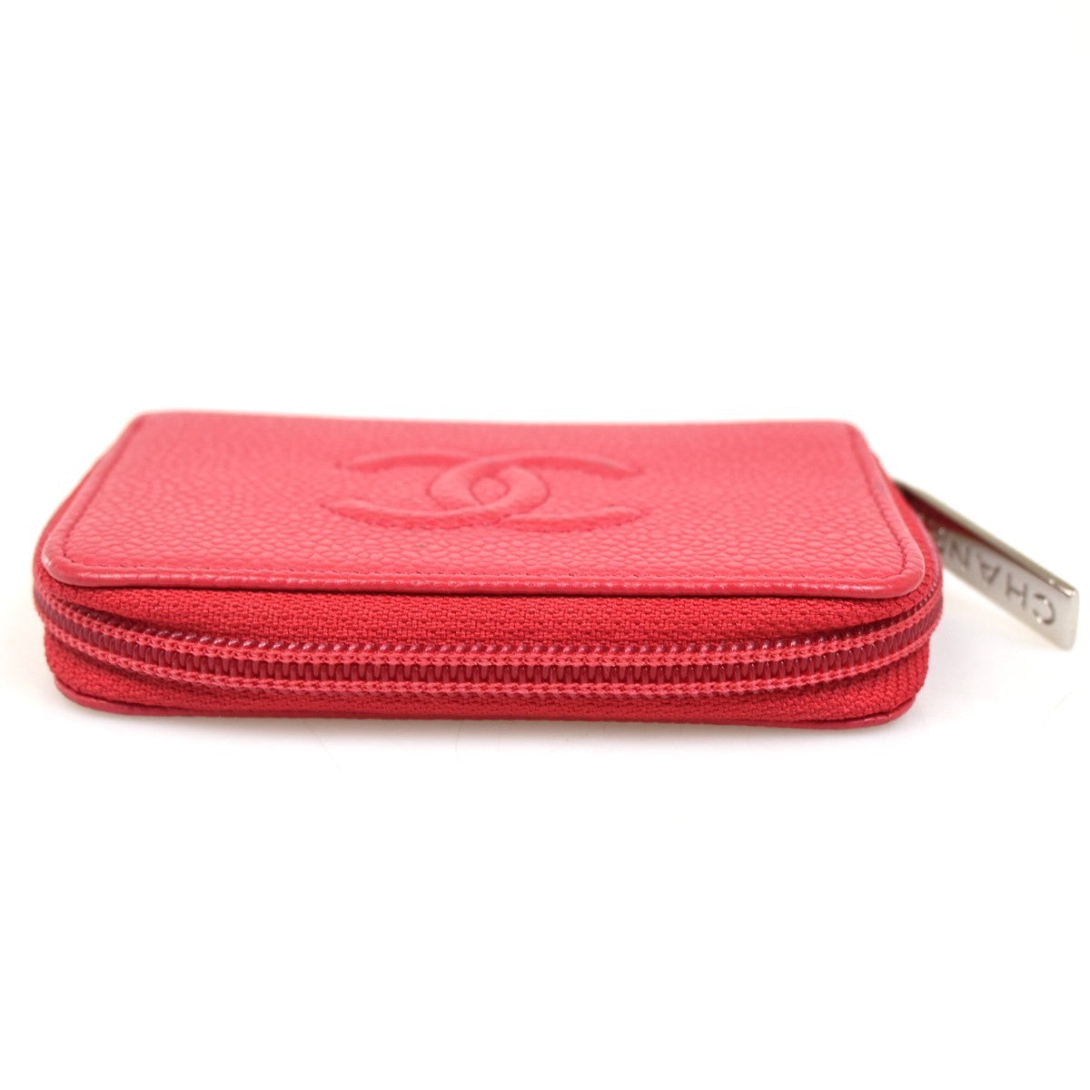 CHANEL CC Logo Zip Around Coin Wallet Grained Calfskin Leather Red Italy 87RL776