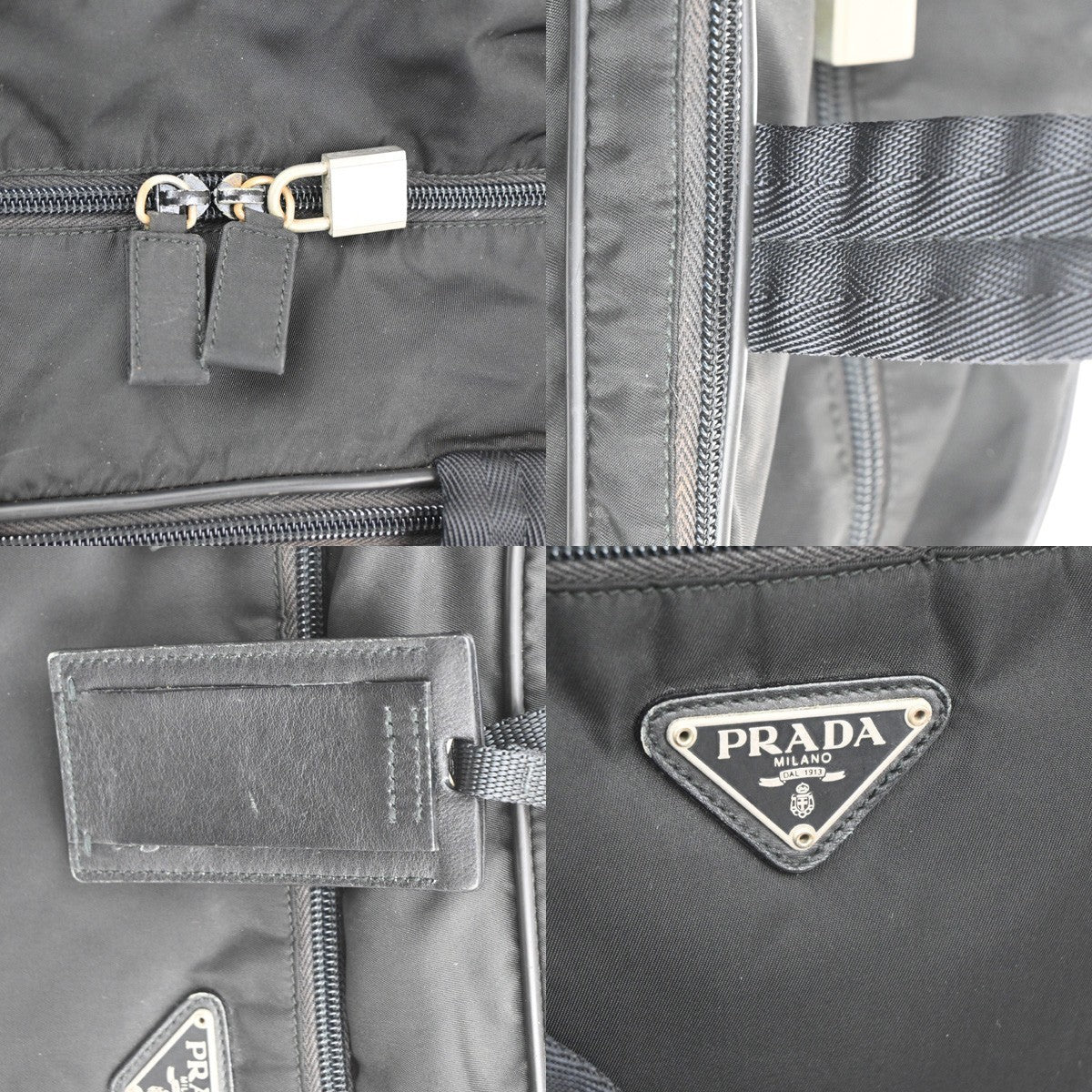 PRADA MILANO Logo Tessuto 2Way Business Shoulder Bag Nylon Leather Black 38TA378