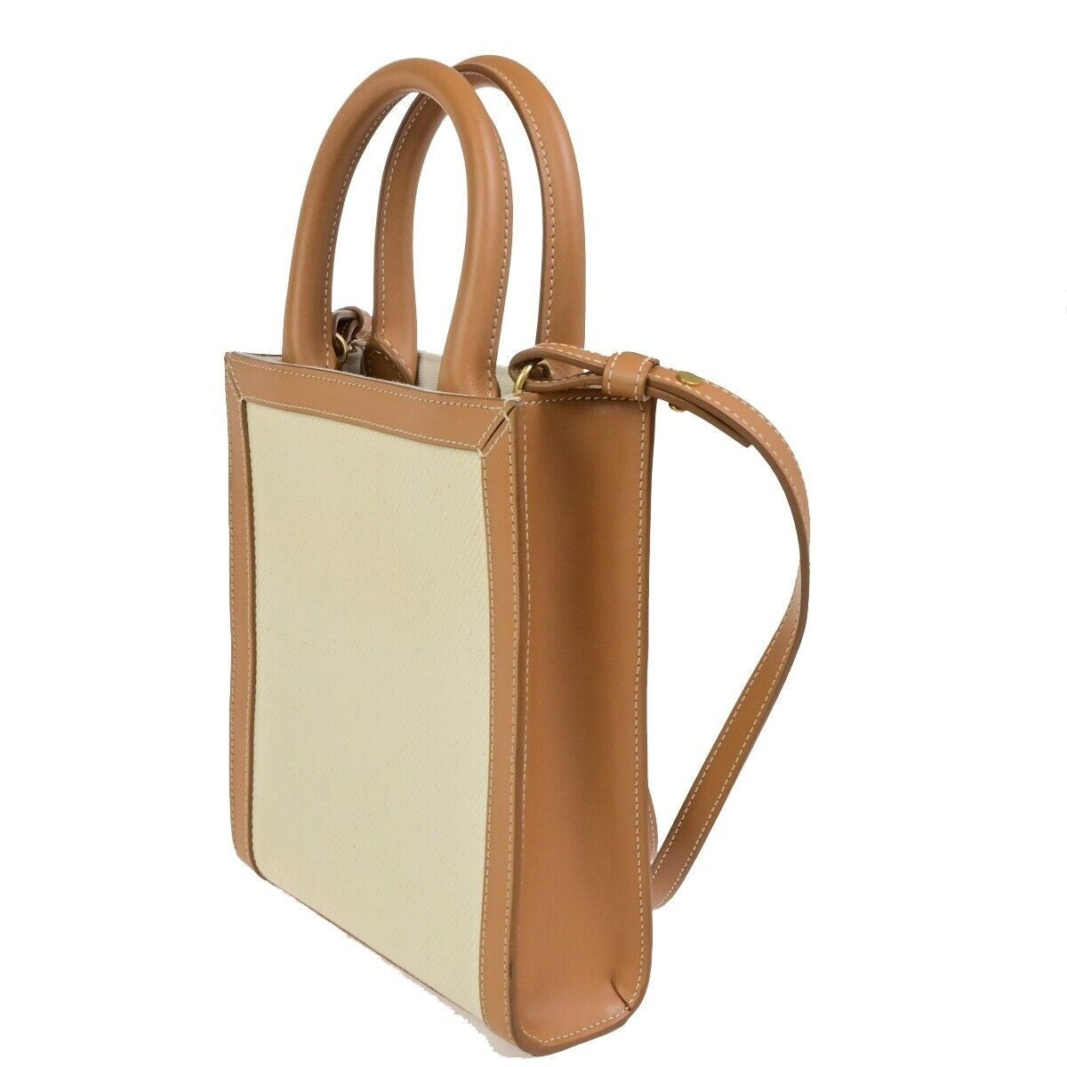 CELINE Logo Vertical Cabas 2Way Mini Hand Tote Bag Canvas Leather Brown 667RK836