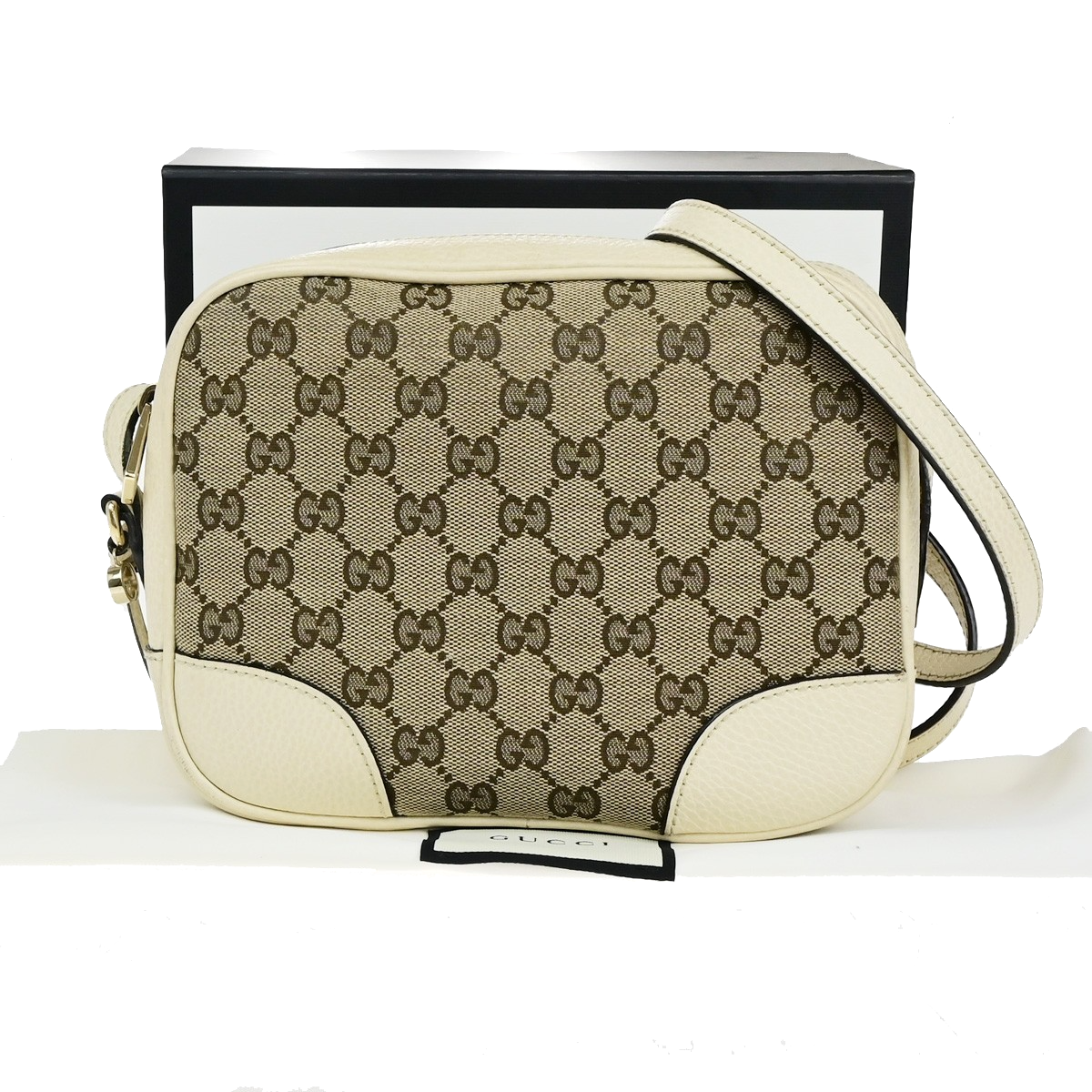 GUCCI Logo GG Pattern Mini Shoulder Bag Canvas Leather Brown White GHW 12KB579
