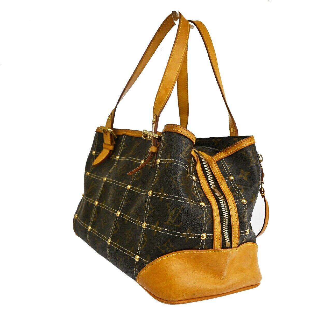 LOUIS VUITTON Rivette Shoulder Bag Studs Monogram Leather Brown M40140 21YE234