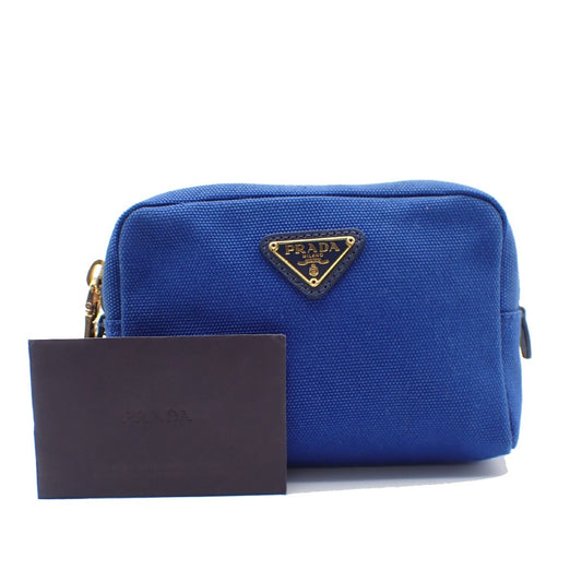 PRADA LOGO Mini Pouch Bag Canvas Blue Gold Italy 63AA135