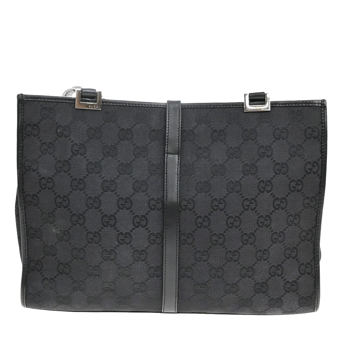 GUCCI Logo Jackie GG Pattern Shoulder Hand Bag Canvas Leather Black SHW 36EE304