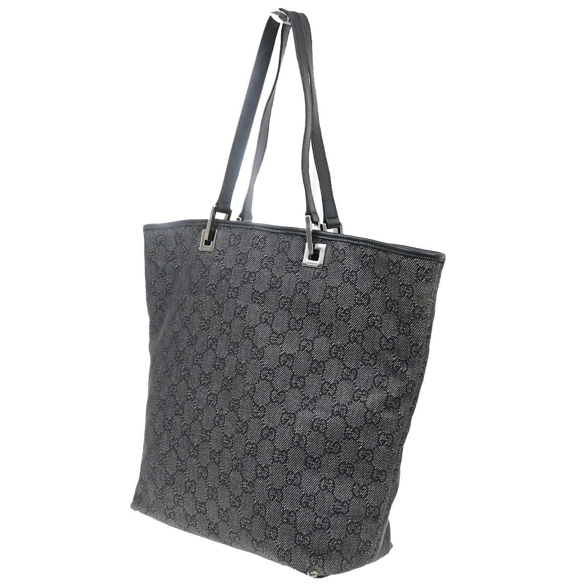 GUCCI Logo GG Pattern Shoulder Tote Bag Canvas Leather Black SHW Italy 62MA722