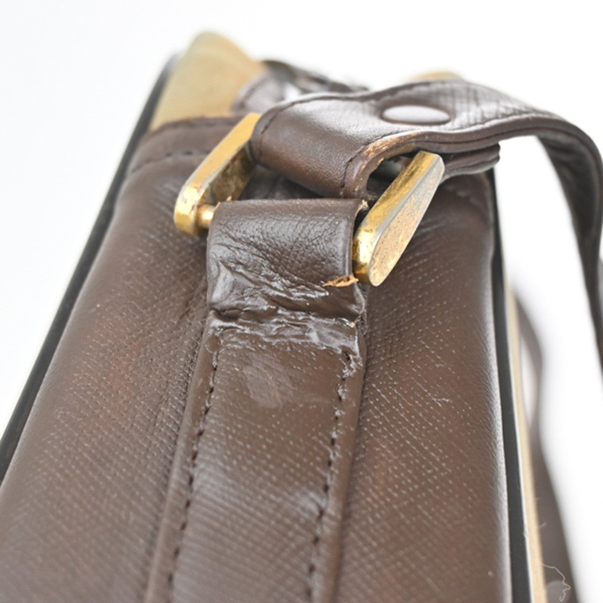 Burberrys Logo Shoulder Bag Check Canvas Leather Brown GHW 05KP098