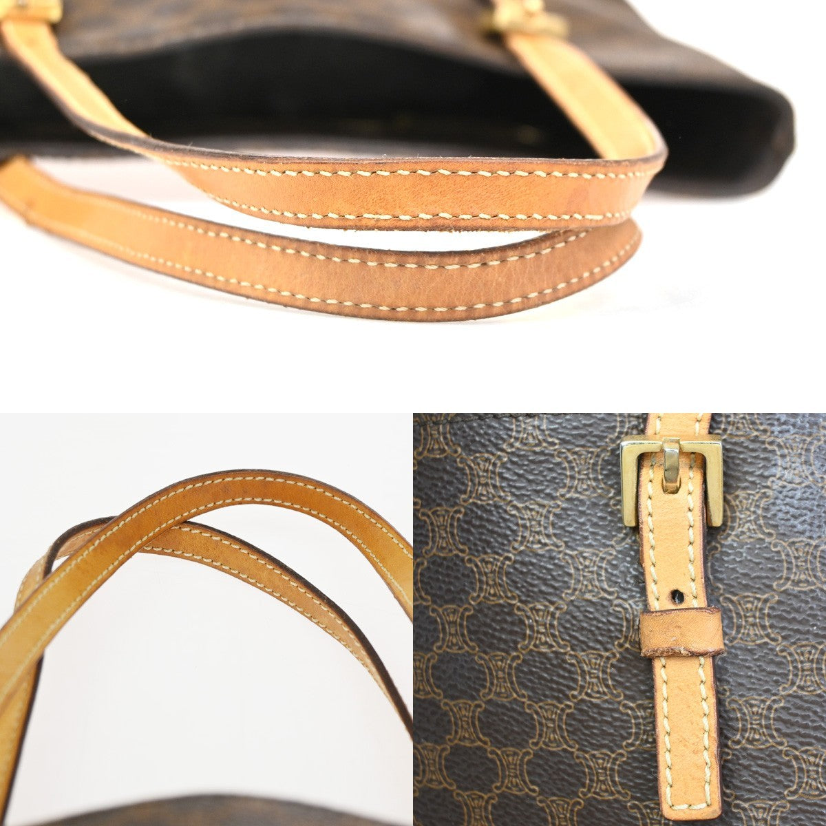 CELINE Macadam Pattern Shoulder Tote Bag Hand Bag PVC Leather Brown 69ZA096