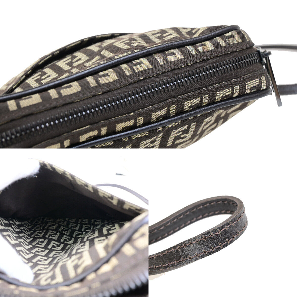 FENDI Logo Zucca Pattern Shoulder Bag Canvas Leather Brown SHW Italy 84SJ480