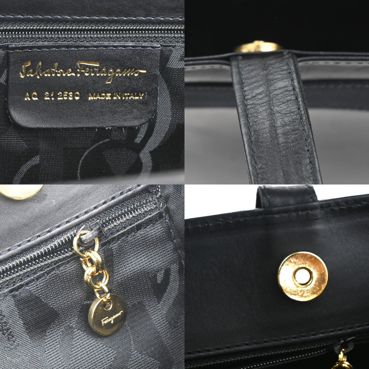 SALVATORE FERRAGAMO Vara Tote Shoulder Bag Canvas Leather Black GHW 66TA485