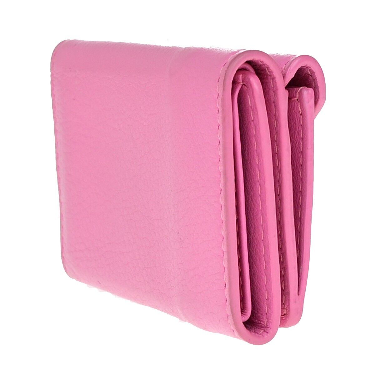 BALENCIAGA Logo Paper Mini Trifold Wallet Purse Leather Pink SHW Italy 62KA225