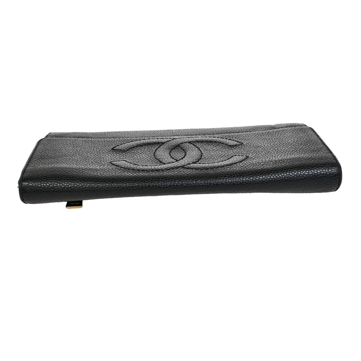 CHANEL CC Logo Bifold Long Wallet Grained Calfskin Leather Black 87RF251