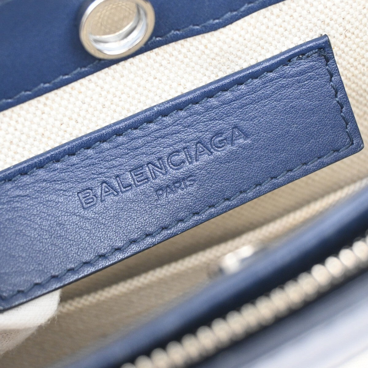BALENCIAGA Logo 2Way Shoulder Clutch Hand Bag Canvas Leather Beige Blue 85FB718