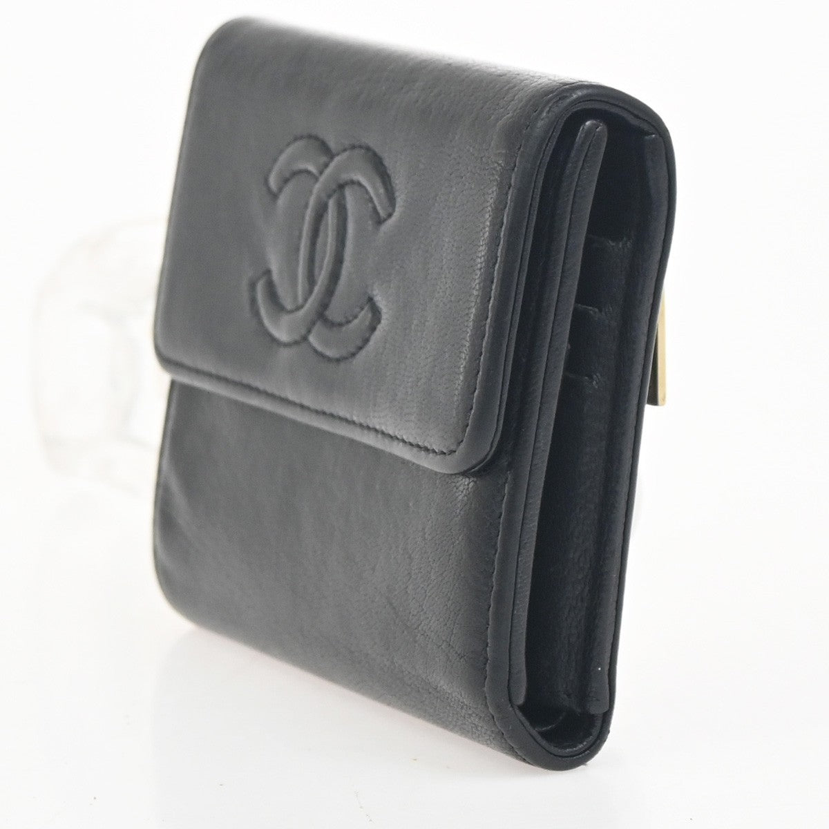 CHANEL CC Logo Timeless Trifold Mini Wallet Leather Black GHW Spain 68KC755