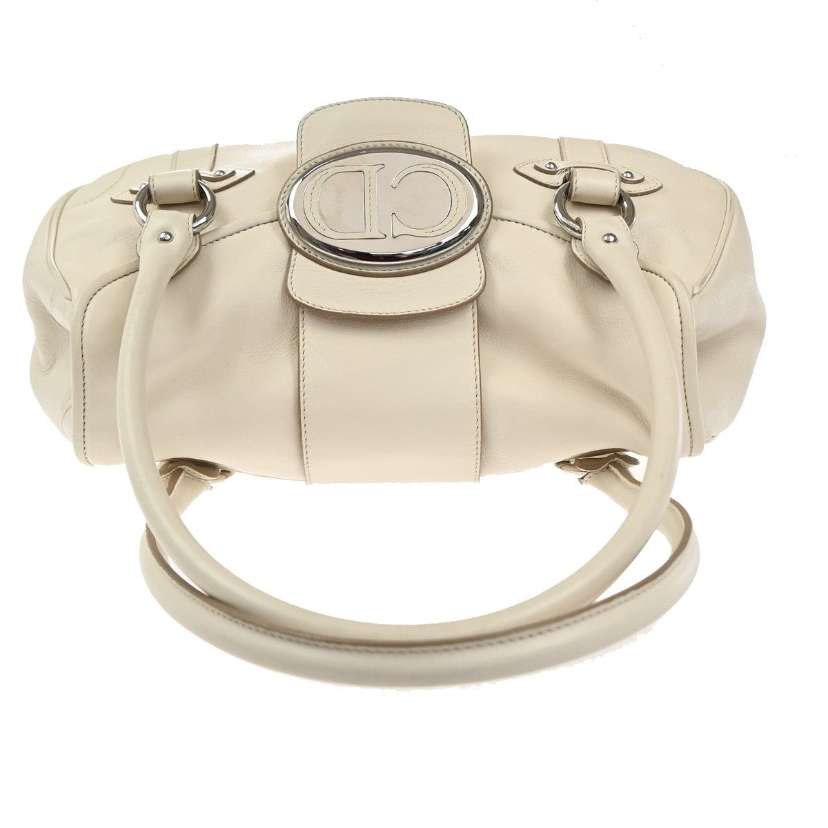 CHRISTIAN DIOR CD Logo Flap Shoulder Hand Bag Leather White SHW Italy 95MA437